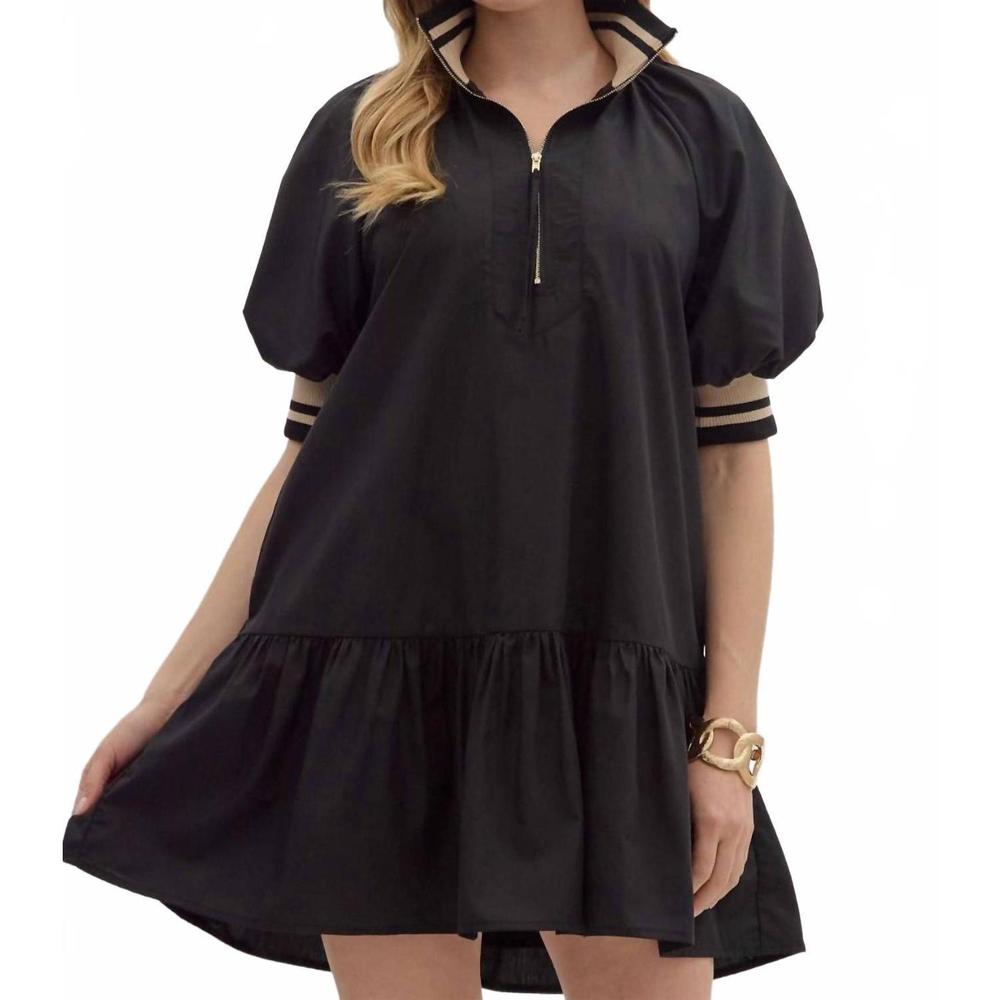 Entro Black Mini Dress with Tan Accents